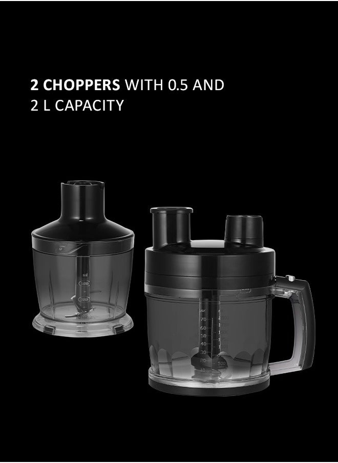 Polaris - Multifunctional 11 in 1 hand blender 4 PRO TITAN knives with titanium coating work 2 times more efficiently and retain their strength and sharpness for many years. Blender whisk is ideal for airy desserts, fluffy omelettes and light pancake batter. 30 speeds with smooth adjustment and TURBO mode.  LCD display PROtect+ motor protection against overheating and overload. Ergonomic handle shape - Image 1
