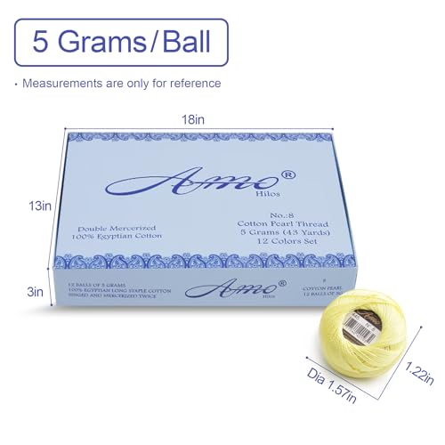 AMOHilos Size 8 Double Mercerized Egyptian Long Staple Cotton Pearl Thread 12 Gradient Colors per Box 5 Grams Ball Rainbow Color Embroidery Thread for Crochet Cross Stitch Hand Embroidery (12C) - Image 3