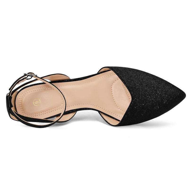 mysoft Women's Pumps Shoes Pointed Toe Kitten Low Heels Stiletto Ankle Strap Closed Toe Wedding Party Dress Sandals Black Glitter - Image 4