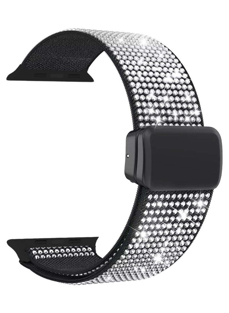 CATANES 44mm 45mm 49mm Elastic Band for Apple Watch Series 1-9, SE & Ultra - Rhinestone Sparkle Watch Band - Black - Image 3