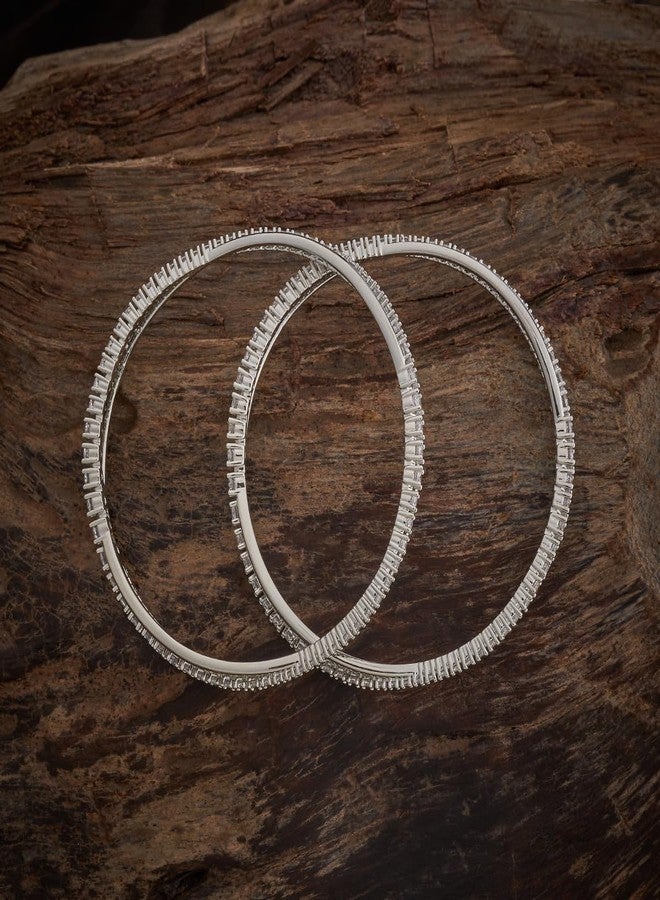KUSHAL'S Fashion Jewellery White Rodium Polished Copper Zircon Bangles, Best for Festive & Special Occasion - 435346 - Image 2