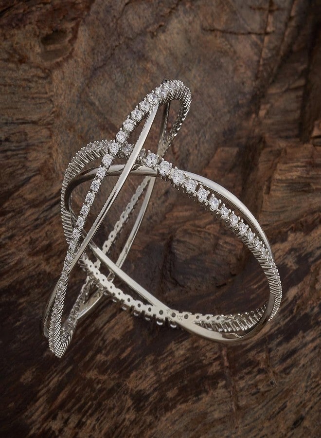 KUSHAL'S Fashion Jewellery White Rodium Polished Copper Zircon Bangles, Best for Festive & Special Occasion - 435346 - Image 3