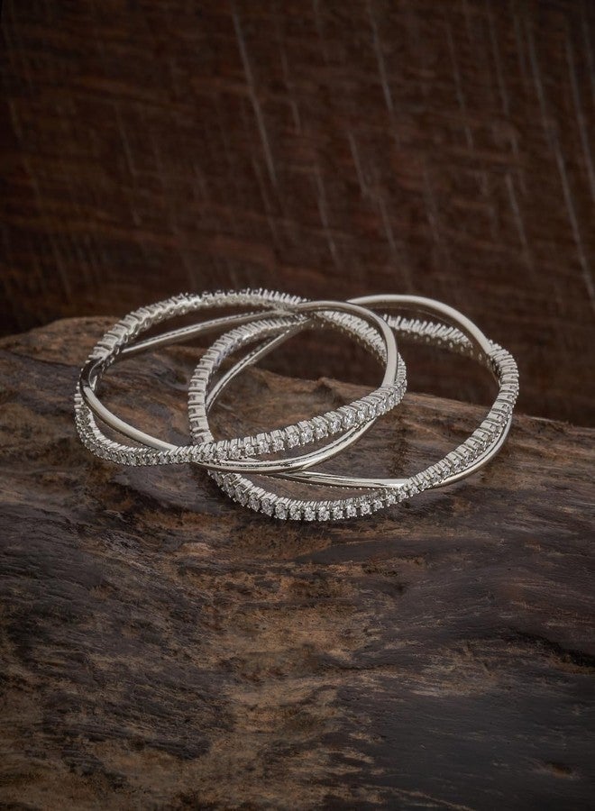 KUSHAL'S Fashion Jewellery White Rodium Polished Copper Zircon Bangles, Best for Festive & Special Occasion - 435346 - Image 4