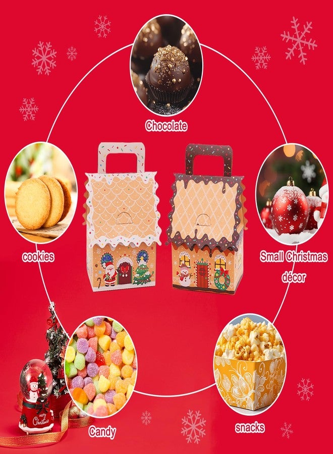 EMPCYDIA 8Pcs Christmas Cookie Boxes with Handle, Small Gingerbread House Treat Boxes, Christmas Goodie Candy Paper Gift Box Containers for Xmas Party Packaging Favors Supplies(4 Designs /3.94x2.95 x6.5in） - Image 3