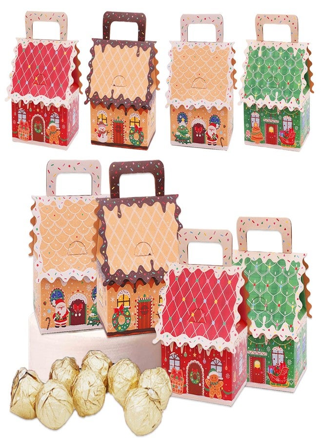 EMPCYDIA 8Pcs Christmas Cookie Boxes with Handle, Small Gingerbread House Treat Boxes, Christmas Goodie Candy Paper Gift Box Containers for Xmas Party Packaging Favors Supplies(4 Designs /3.94x2.95 x6.5in） - Image 1