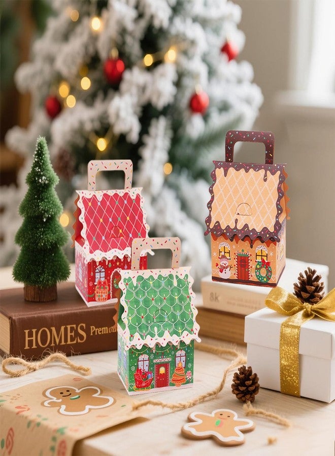 EMPCYDIA 8Pcs Christmas Cookie Boxes with Handle, Small Gingerbread House Treat Boxes, Christmas Goodie Candy Paper Gift Box Containers for Xmas Party Packaging Favors Supplies(4 Designs /3.94x2.95 x6.5in） - Image 2