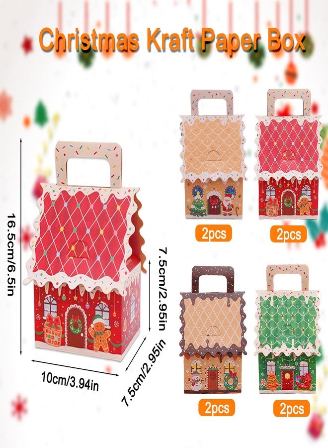 EMPCYDIA 8Pcs Christmas Cookie Boxes with Handle, Small Gingerbread House Treat Boxes, Christmas Goodie Candy Paper Gift Box Containers for Xmas Party Packaging Favors Supplies(4 Designs /3.94x2.95 x6.5in） - Image 4