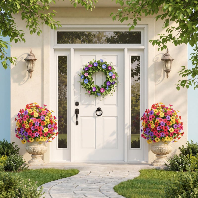 Alupssuc 2Pcs 20" Artificial Topiary Ball Flowers For Outdoors Planters, Spring Decoration with Spike, UV Resistant Faux Summer Plants, Fake Bushes Indoor Decor, Mix 4 Colors for Garden, Porch & Patio - Image 5