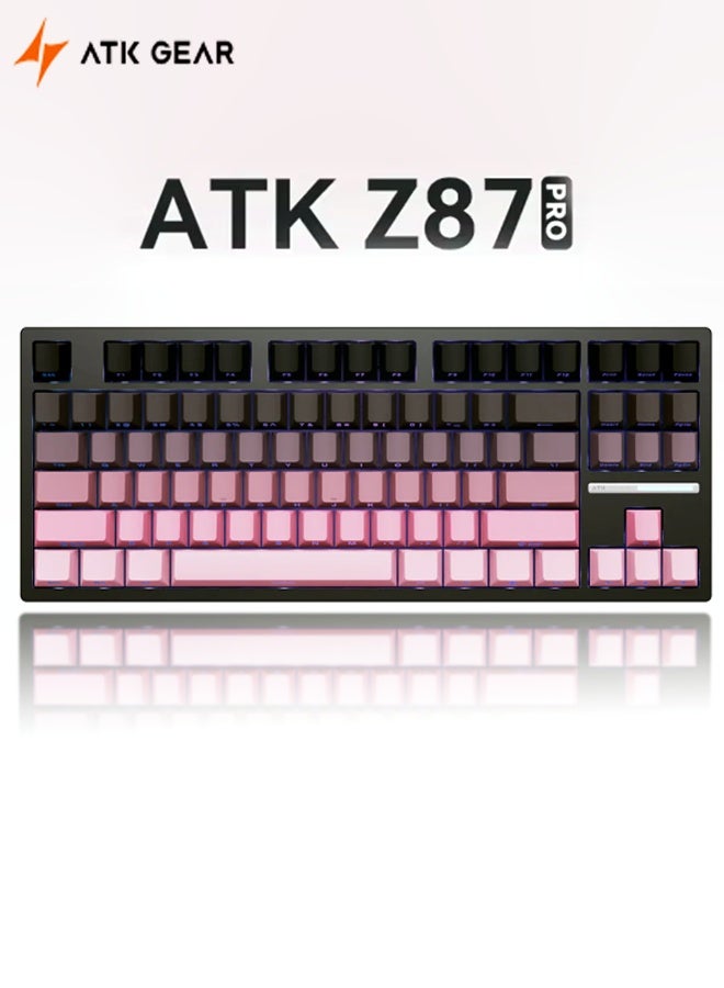 ATK Wireless Mechanical Keyboard, supports Bluetooth and three connection methods: USB-C / 2.4G / Bluetooth (8000mAh battery), 16.7 million color RGB, full hot-swappable keys, 1ms ultra-low latency, FPS/MOBA gaming mechanical keyboard, esports gift, supports Windows/Mac, semi-aluminum alloy custom design, extended battery life, 87 keys, Blackberry Pink (Z87 Pro) - Image 1