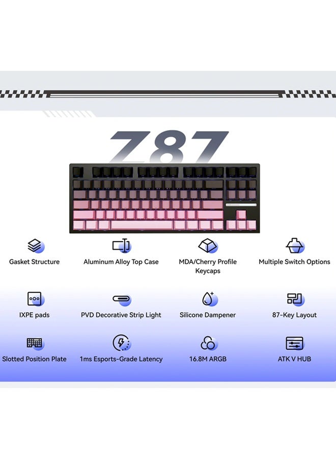 ATK Wireless Mechanical Keyboard, supports Bluetooth and three connection methods: USB-C / 2.4G / Bluetooth (8000mAh battery), 16.7 million color RGB, full hot-swappable keys, 1ms ultra-low latency, FPS/MOBA gaming mechanical keyboard, esports gift, supports Windows/Mac, semi-aluminum alloy custom design, extended battery life, 87 keys, Blackberry Pink (Z87 Pro) - Image 2