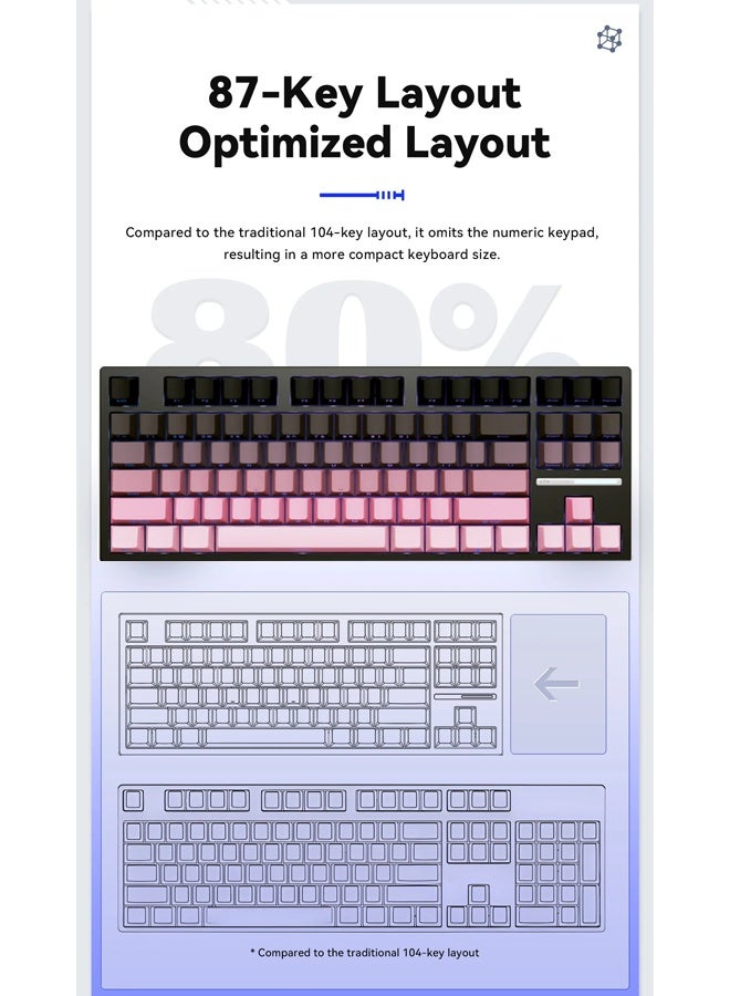 ATK Wireless Mechanical Keyboard, supports Bluetooth and three connection methods: USB-C / 2.4G / Bluetooth (8000mAh battery), 16.7 million color RGB, full hot-swappable keys, 1ms ultra-low latency, FPS/MOBA gaming mechanical keyboard, esports gift, supports Windows/Mac, semi-aluminum alloy custom design, extended battery life, 87 keys, Blackberry Pink (Z87 Pro) - Image 5