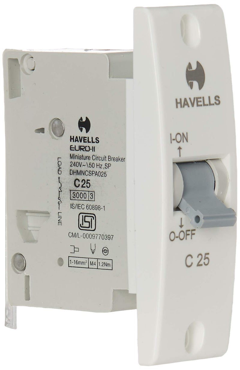 Havells DHMNCSPA025 PVC Plastic 25A SP C Mini MCB (White) - Image 2