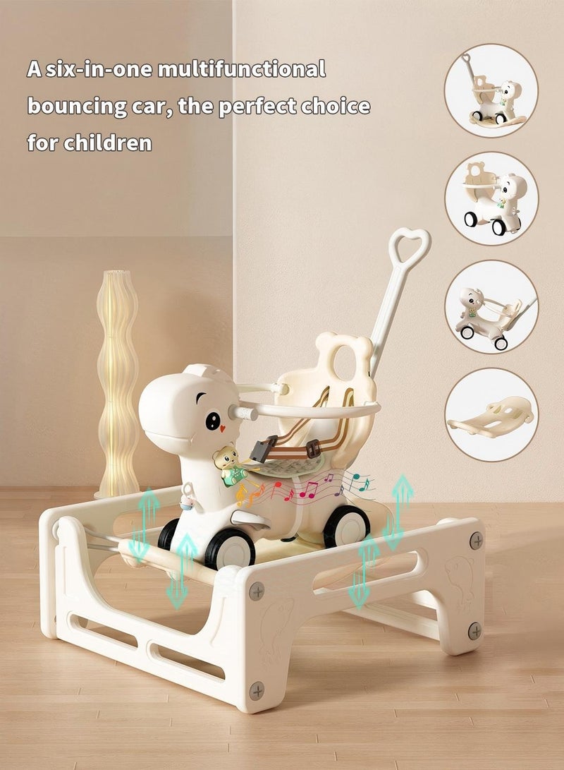 ليلى لعبة أطفال متعددة الوظائف 6 في 1  بتصميم ديناصور ممتع | حصان هزاز، ترامبولين، لوح توازن، عربة دفع | آمنة ومناسبة لمراحل نمو من عمر 12 شهرًا+ - Image 1