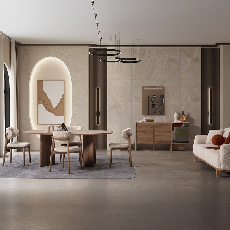 DANUBE HOME Letto 1+8 Dining Set 9-Piece Comfortable Dining Set | Kitchen Dining Table With 8 Dining Chairs | Modern Design Furniture For Dining Room - Beige/Walnut - Image 2