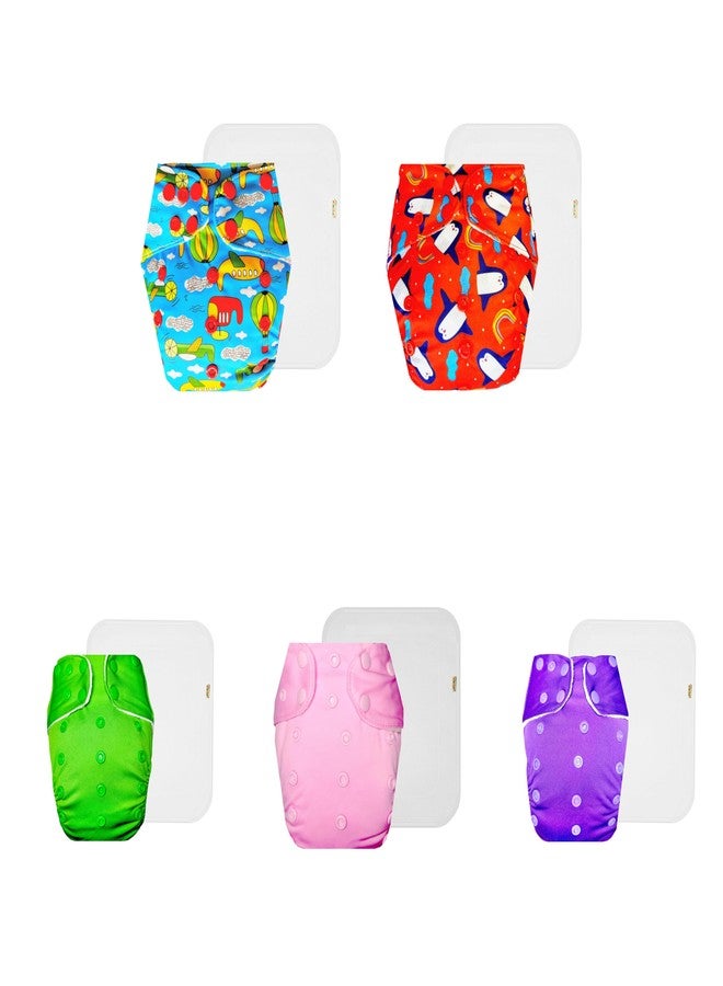 حفاضات قماشية فاخرة من دمبلدو مع حشوة قطنية (عبوة من 5) | مضادة للحساسية | قابلة لإعادة الاستخدام والغسل | مناسبة للسفر | مثالية لفصل الصيف الهندي | من 3 أشهر إلى 3 سنوات | للجنسين - Image 1