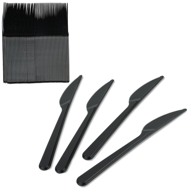 PLASTICPRO PLASTICPRO 300 Pack Heavy Weight Plastic Knives Black Disposable Knives Bulk Plastic Cutlery Set  - Image 4