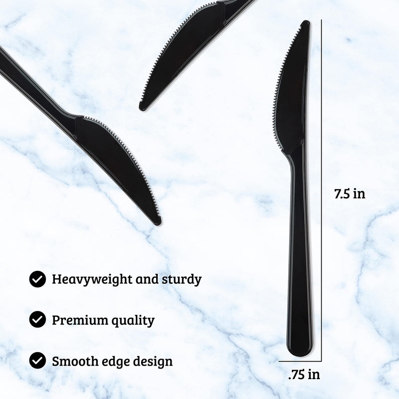 PLASTICPRO PLASTICPRO 300 Pack Heavy Weight Plastic Knives Black Disposable Knives Bulk Plastic Cutlery Set  - Image 3