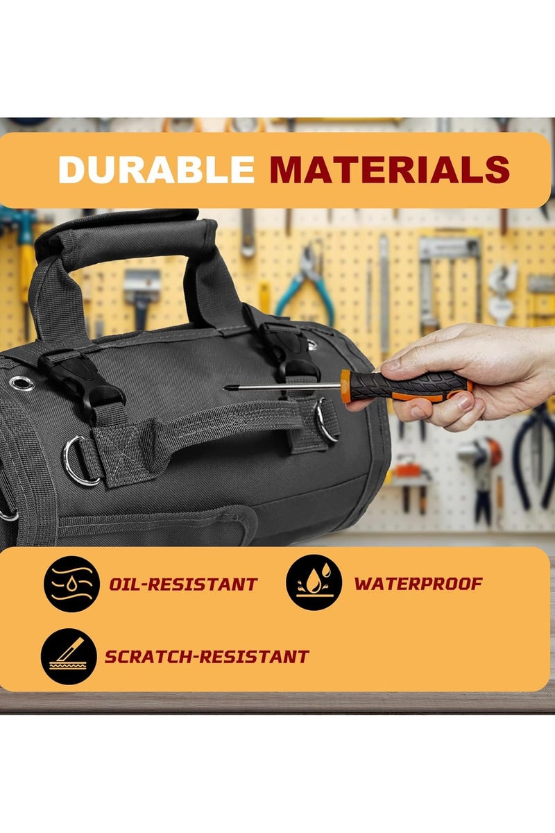 Roll Up Tool Bag, Heavy Duty Tool Roll Bag Tool Organizer Bag Portable Foldable Rollup Organizer with 2 Small Pouches Rollable Carrying Toolbag, Dad Men Mechanic Birthday Gifts (Black) - Image 5