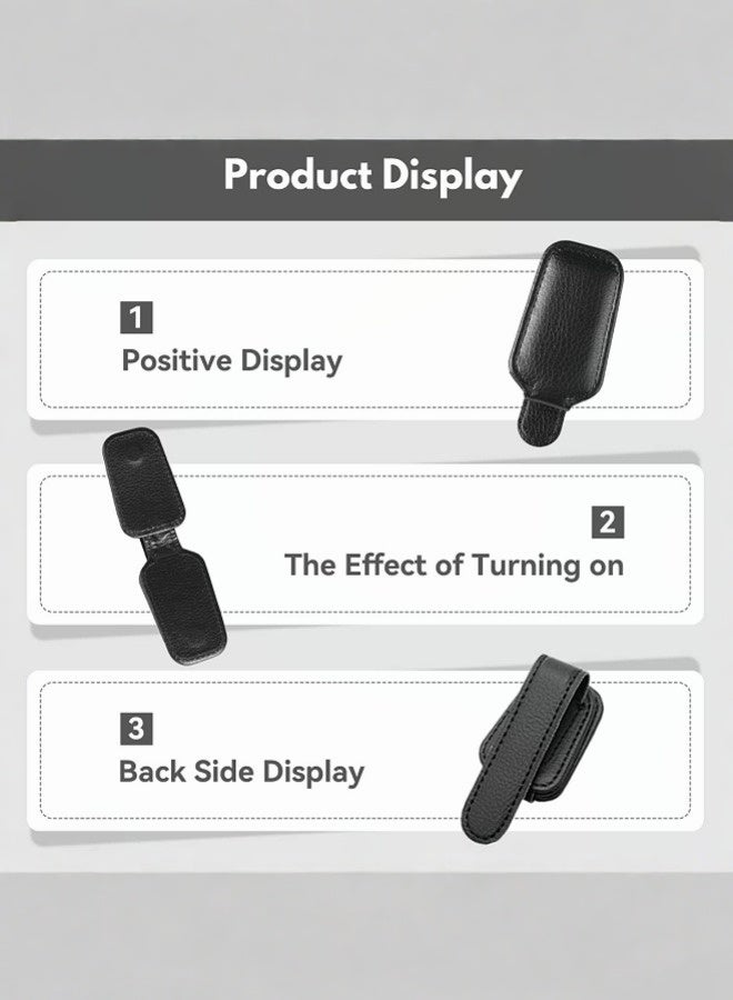 Tersely Sunglasses Holder for Car Visor Universal Magnetic Adsorbed Leather Eyeglasses Holder Glasses Hanging Storage Clip Car Visor Accessories Ticket Card Clip for Car Accessories Parts (Black) - Image 2