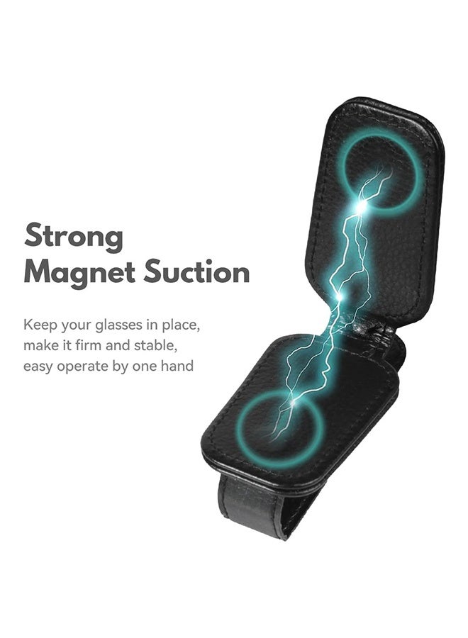 Tersely Sunglasses Holder for Car Visor Universal Magnetic Adsorbed Leather Eyeglasses Holder Glasses Hanging Storage Clip Car Visor Accessories Ticket Card Clip for Car Accessories Parts (Black) - Image 4