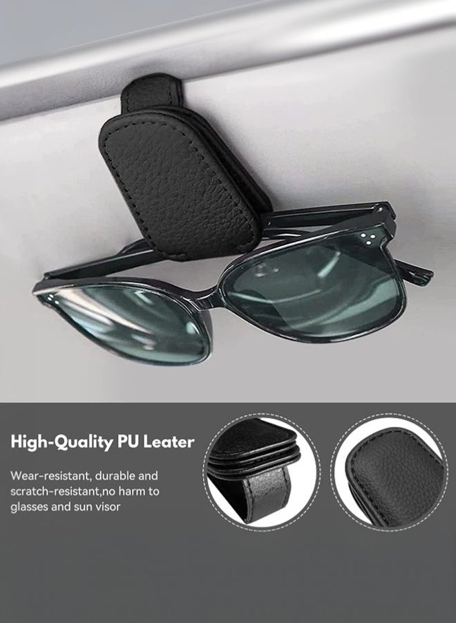 Tersely Sunglasses Holder for Car Visor Universal Magnetic Adsorbed Leather Eyeglasses Holder Glasses Hanging Storage Clip Car Visor Accessories Ticket Card Clip for Car Accessories Parts (Black) - Image 3