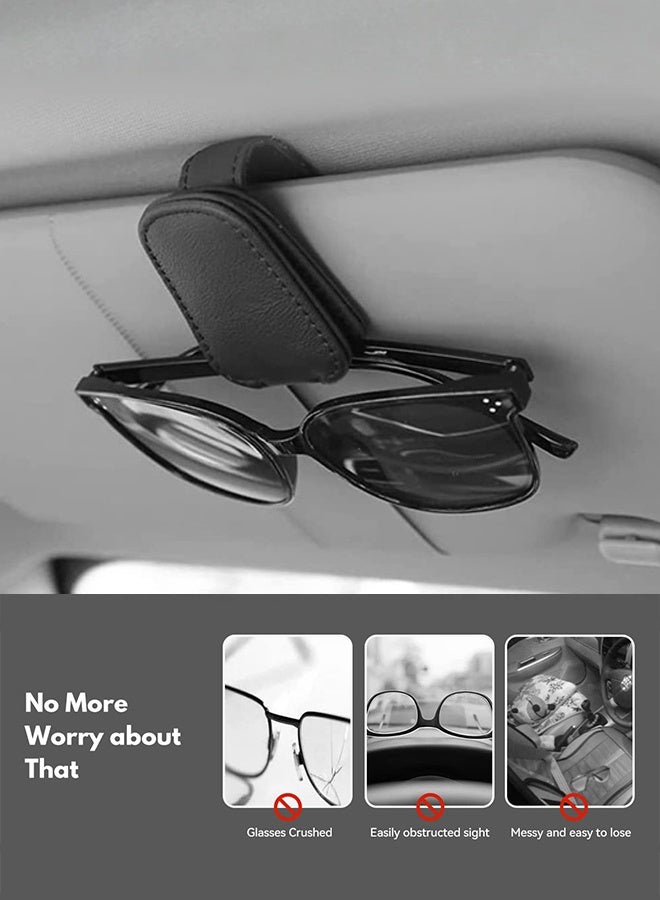 Tersely Sunglasses Holder for Car Visor Universal Magnetic Adsorbed Leather Eyeglasses Holder Glasses Hanging Storage Clip Car Visor Accessories Ticket Card Clip for Car Accessories Parts (Black) - Image 5