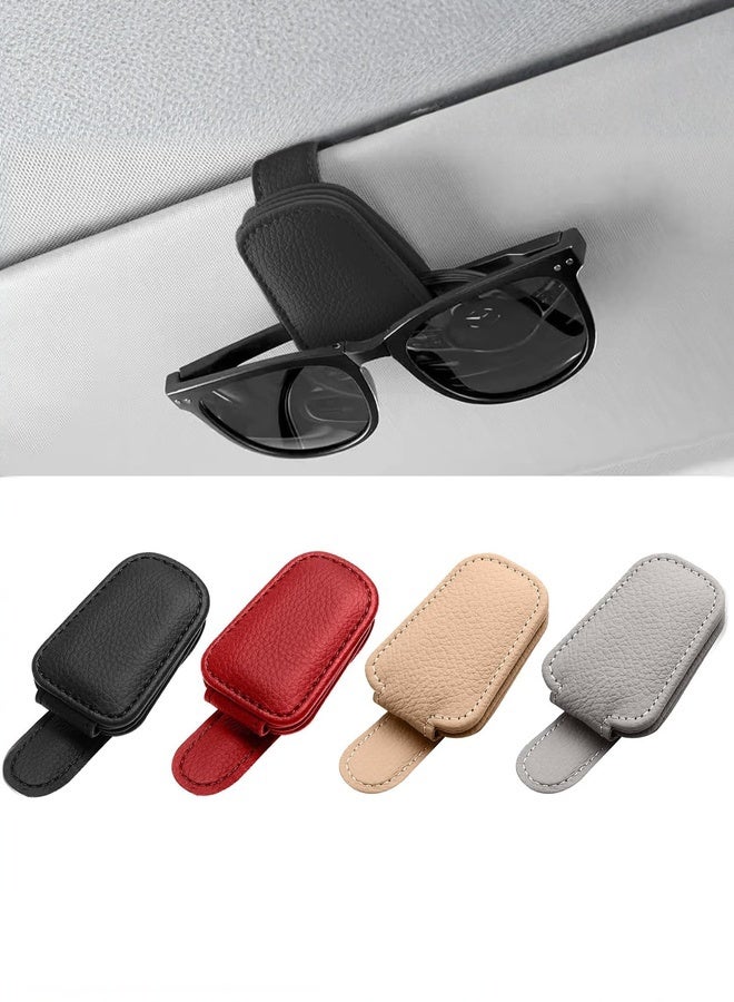 Tersely Sunglasses Holder for Car Visor Universal Magnetic Adsorbed Leather Eyeglasses Holder Glasses Hanging Storage Clip Car Visor Accessories Ticket Card Clip for Car Accessories Parts (Black) - Image 1