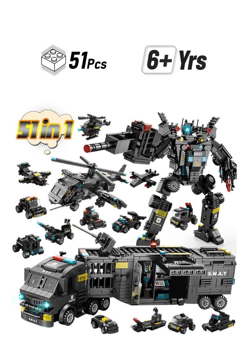 Police Series Building Blocks,51 Variants And Transformable Robots,Widely Compatible,Kid Puzzle Toy  - Image 1