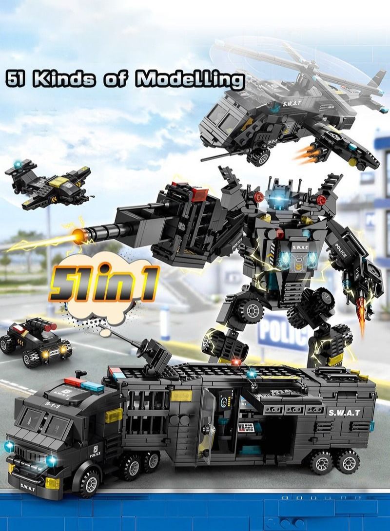 Police Series Building Blocks,51 Variants And Transformable Robots,Widely Compatible,Kid Puzzle Toy  - Image 2