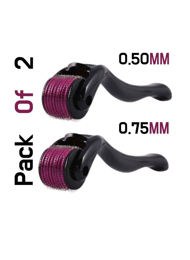 مجموعة من قطعتين ديرما رولر 540 ابرة لازالة البقع الداكنة وشد البشرة الروتين اليومي للعناية بالشعر والبشرة 0.75 ملم وديرما رولر 0.50 ملم - Image 1