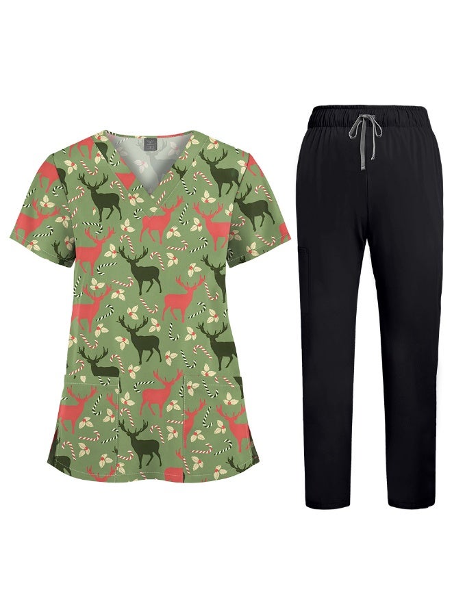 NIBEMINENT Floral Print Nursing Scrubs Tops Hospital Scrubs Uniforms Short Sleeve Hospital Uniforms Women Nursing Scrubs - Image 1