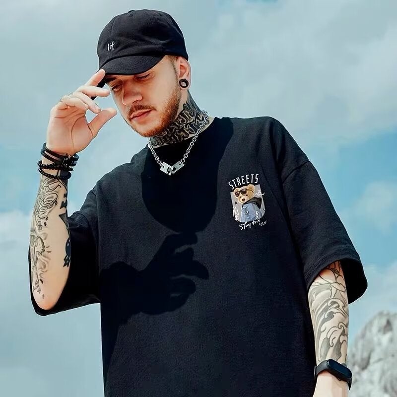 Oversize Bear T-Shirt Boys Ins Fashion Brand Short-Sleeved Loose Plus Size Printed Half-Sleeved Men'S T-Shirt Couple 8Xl - Image 5
