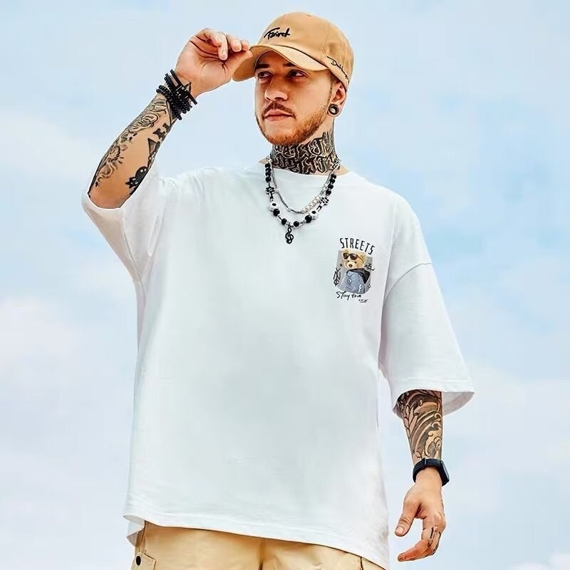 Oversize Bear T-Shirt Boys Ins Fashion Brand Short-Sleeved Loose Plus Size Printed Half-Sleeved Men'S T-Shirt Couple 8Xl - Image 4