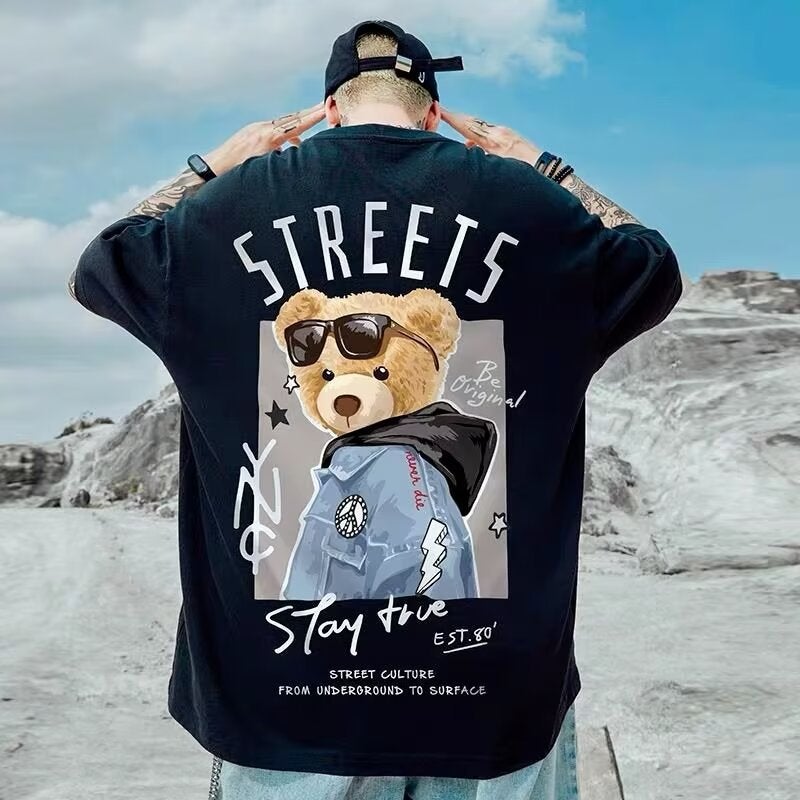 Oversize Bear T-Shirt Boys Ins Fashion Brand Short-Sleeved Loose Plus Size Printed Half-Sleeved Men'S T-Shirt Couple 8Xl - Image 1
