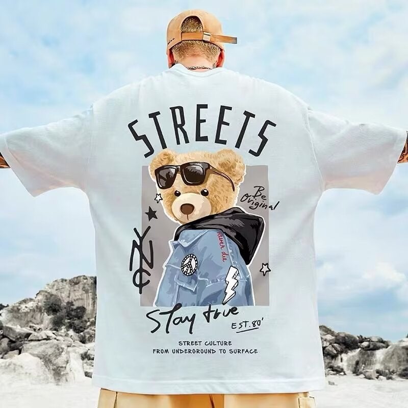 Oversize Bear T-Shirt Boys Ins Fashion Brand Short-Sleeved Loose Plus Size Printed Half-Sleeved Men'S T-Shirt Couple 8Xl - Image 3