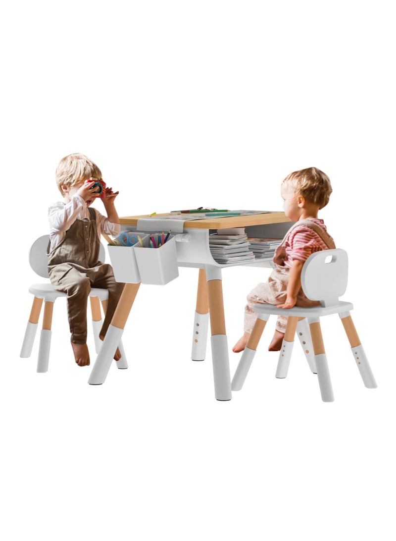 والالا طاولة وكراسي للأطفال الصغار، مجموعة طاولة وكرسي للأطفال، مجموعة طاولة للأطفال وكرسيين، ارتفاع قابل للتعديل، مساحة تخزين مدمجة، تصميم حديث لوجبات الأطفال الخفيفة، والواجبات المنزلية واللعب - Image 1