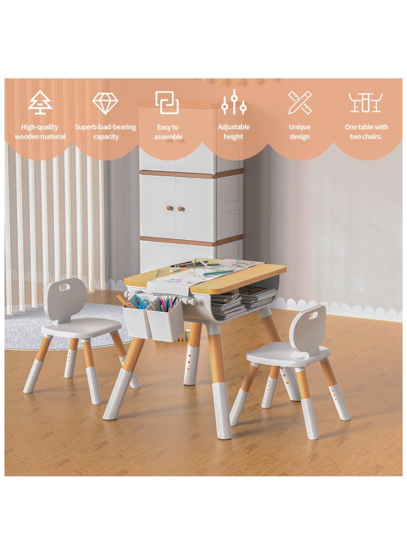 والالا طاولة وكراسي للأطفال الصغار، مجموعة طاولة وكرسي للأطفال، مجموعة طاولة للأطفال وكرسيين، ارتفاع قابل للتعديل، مساحة تخزين مدمجة، تصميم حديث لوجبات الأطفال الخفيفة، والواجبات المنزلية واللعب - Image 2