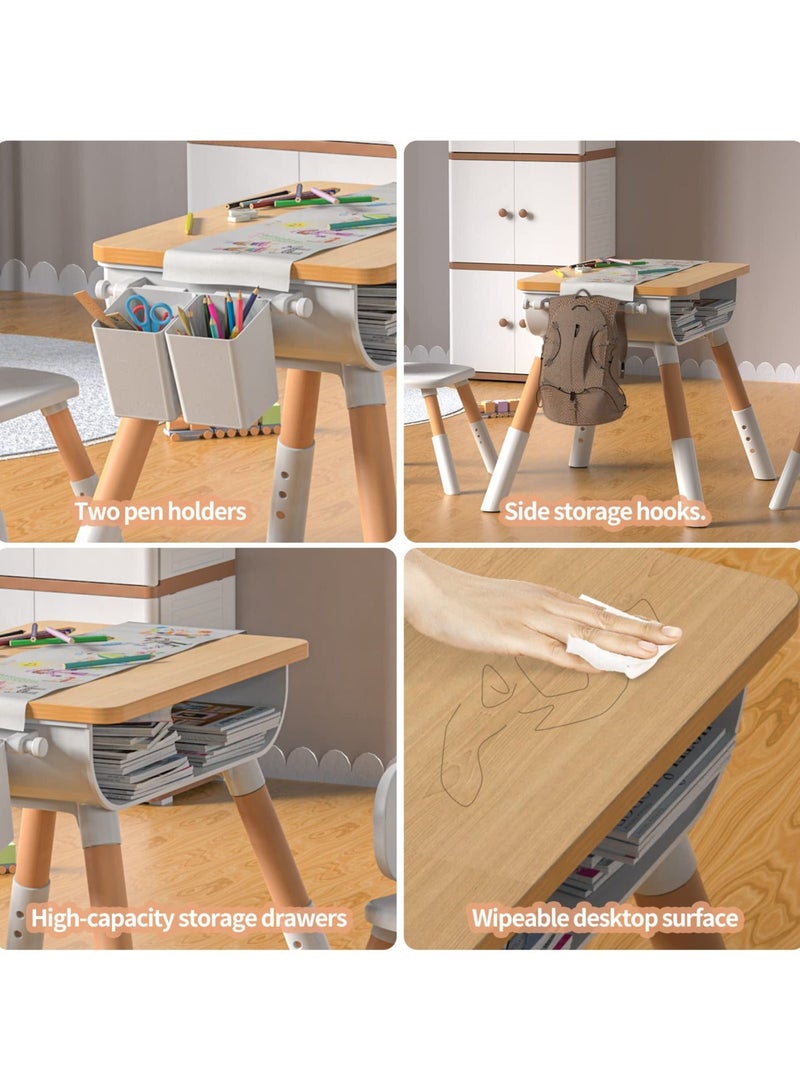 والالا طاولة وكراسي للأطفال الصغار، مجموعة طاولة وكرسي للأطفال، مجموعة طاولة للأطفال وكرسيين، ارتفاع قابل للتعديل، مساحة تخزين مدمجة، تصميم حديث لوجبات الأطفال الخفيفة، والواجبات المنزلية واللعب - Image 4