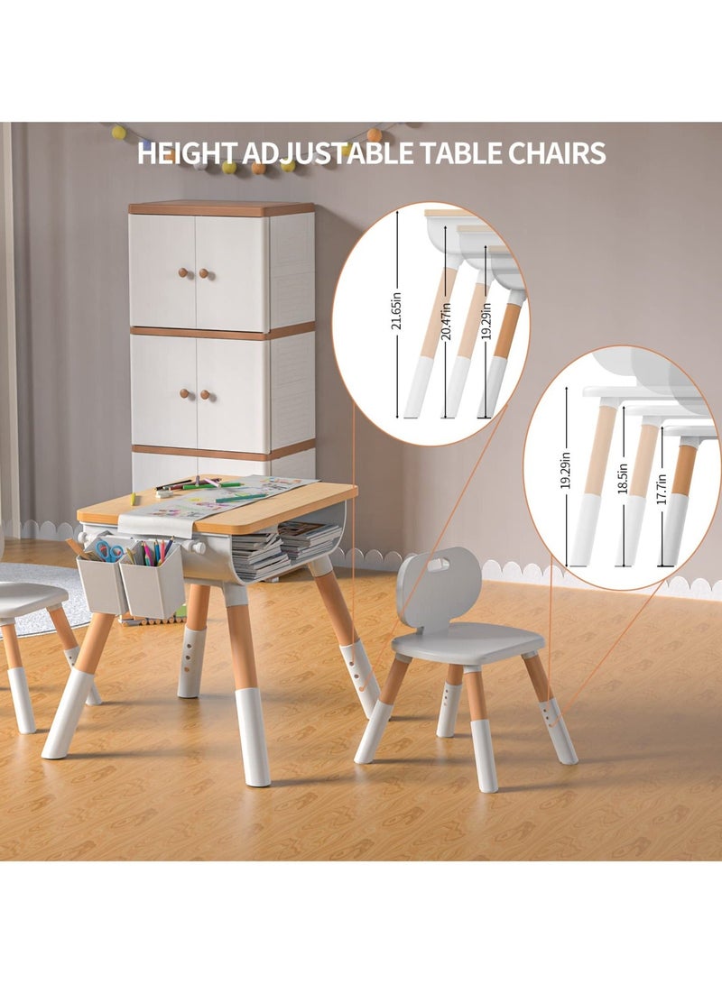 والالا طاولة وكراسي للأطفال الصغار، مجموعة طاولة وكرسي للأطفال، مجموعة طاولة للأطفال وكرسيين، ارتفاع قابل للتعديل، مساحة تخزين مدمجة، تصميم حديث لوجبات الأطفال الخفيفة، والواجبات المنزلية واللعب - Image 3