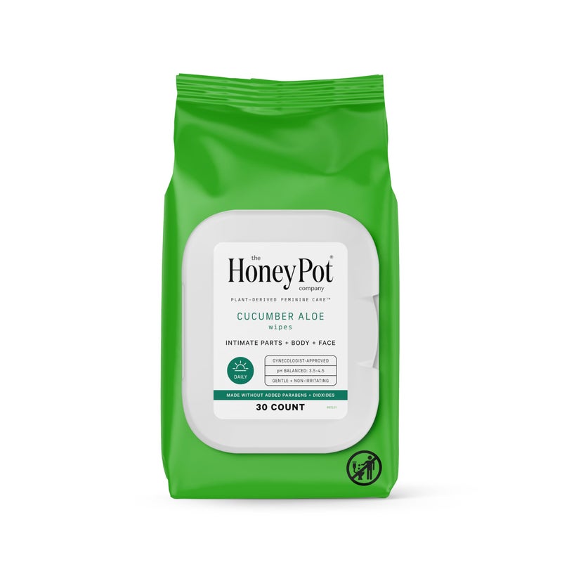 The Honey Pot Company - Feminine Wipes - Daily PH Balancing, Fragrance & Sulfate Free Wipes for Intimate Parts, Body, or Face - Hygiene Products - Cucumber Aloe 30 ct. - Image 1