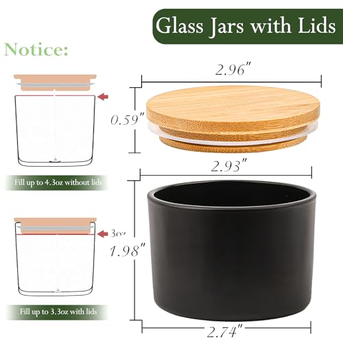 CONNOO 15 Pack 4 OZ Matte Black Glass Candle Jars with Airtight Bamboo Lids for Making Candles, Bulk Small Wide Mouth Empty Candle Containers with Sticky Warning Labels - Dishwasher Safe - Image 3