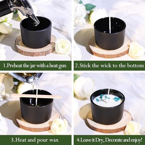 CONNOO 15 Pack 4 OZ Matte Black Glass Candle Jars with Airtight Bamboo Lids for Making Candles, Bulk Small Wide Mouth Empty Candle Containers with Sticky Warning Labels - Dishwasher Safe - Image 4