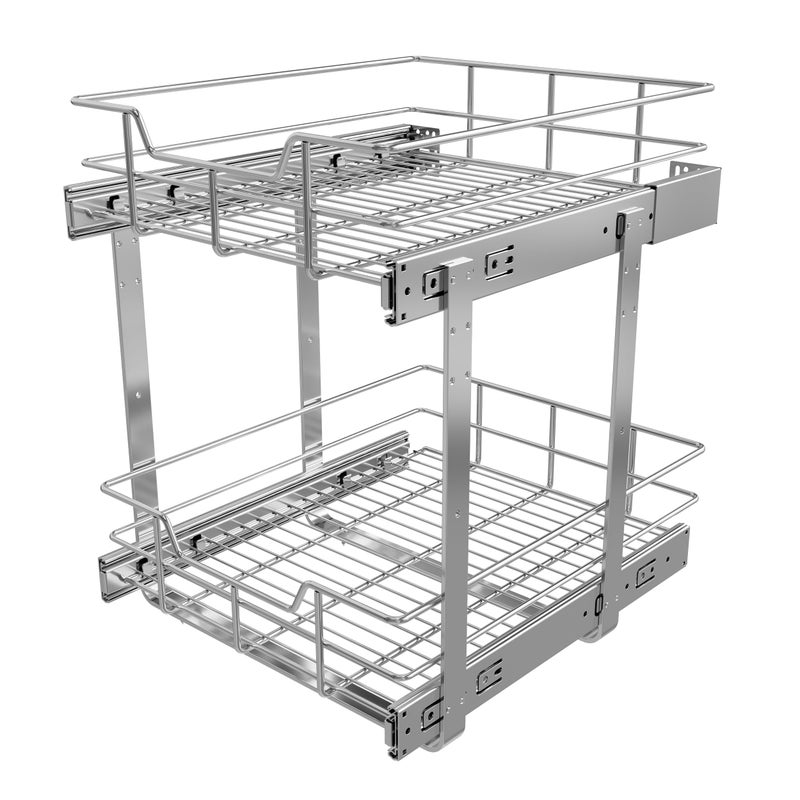 STORKING 2 Tier Pull Out Cabinet Organizer 15" W X 17" D, Slide Out Drawers for Kitchen Cabinets, Pull Out Drawers for Cabinets Capacity Heavy Duty Caddy, Cabinet Pullout Shelves Chrome-Plated,Bathroom Pantry - Image 1