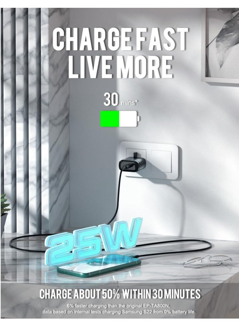 ELTRAZONE - Fast Charger for Samsung Galaxy S24 S23 Ultra S23+ S23 S22 Ultra S22+ S22 S21 Ultra S21+ S21 A54 A53 A52 A32 25W USB C Plug with 1.5M Type C Cable Adaptive Fast Charging, Folding Plug - Image 1