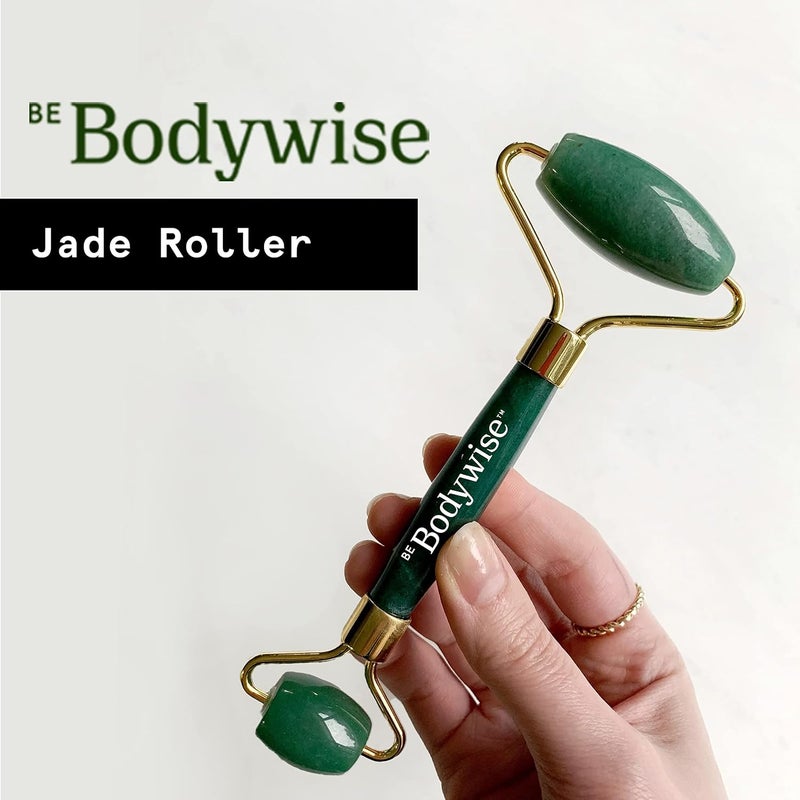 Be Bodywise مدلك رولر اليشم من بي بودي وايز 100% يشم طبيعي رولر للوجه يشد البشرة يقلل التجاعيد يحسن الدورة الدموية الأفضل لتطبيق السيروم مزدوج الجوانب للتنغيم والتثبيت للوجه - Image 2