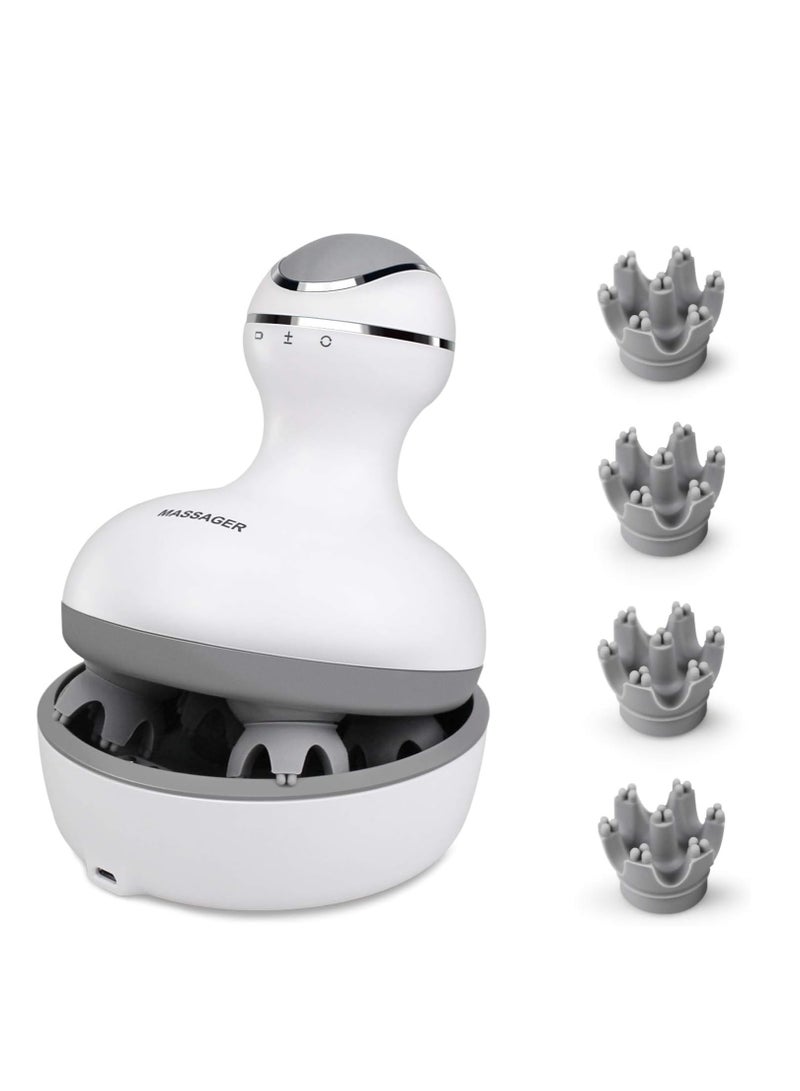 إلترازون "TranquilTouch: Portable Electric Scalp Massager - Handheld Head Scratcher with 4 Interchangeable Heads, 84 Deep Tissue Nodes for Hair Growth Stimulation, Stress Relief, and Full Body Massage" - Image 1