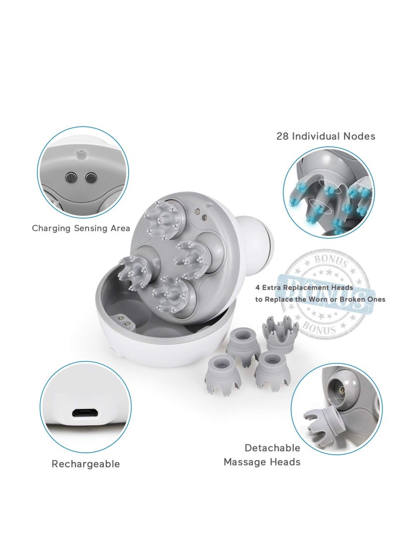 إلترازون "TranquilTouch: Portable Electric Scalp Massager - Handheld Head Scratcher with 4 Interchangeable Heads, 84 Deep Tissue Nodes for Hair Growth Stimulation, Stress Relief, and Full Body Massage" - Image 5