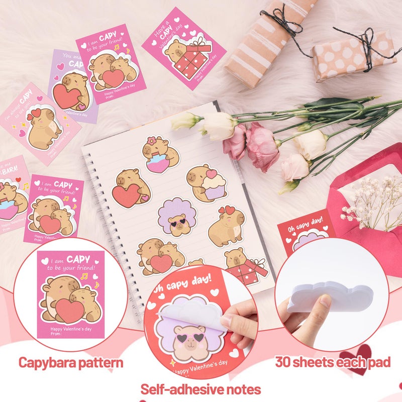 CJiangpo 24Pcs Valentine's Day Sticky Notes Cute Capybara Sticky Note Pads, 720 Sheets Self Stick Notepad Memo Pads Funny Page Marker Valentines Day Exchange Gifts Classroom Rewards Party Favors Gift - Image 3