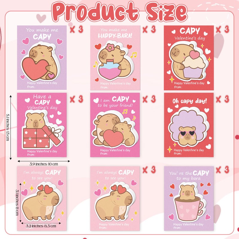 CJiangpo 24Pcs Valentine's Day Sticky Notes Cute Capybara Sticky Note Pads, 720 Sheets Self Stick Notepad Memo Pads Funny Page Marker Valentines Day Exchange Gifts Classroom Rewards Party Favors Gift - Image 2