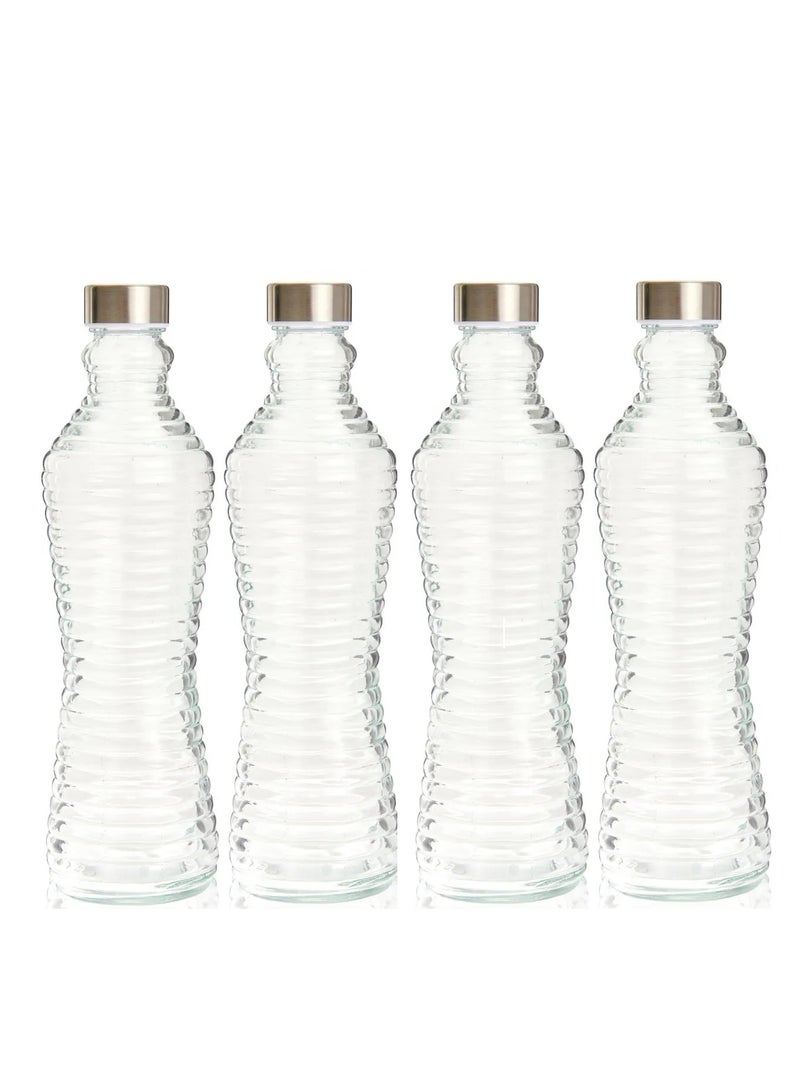 Home zone 1000ml Glass Water Bottle Portable Cap Lead Free Water Bottle Travel Flask Air Tight Leak Proof Dishwasher Safe Leak-Proof Lids Ideal For Indoor Outdoor (Set of 4) 